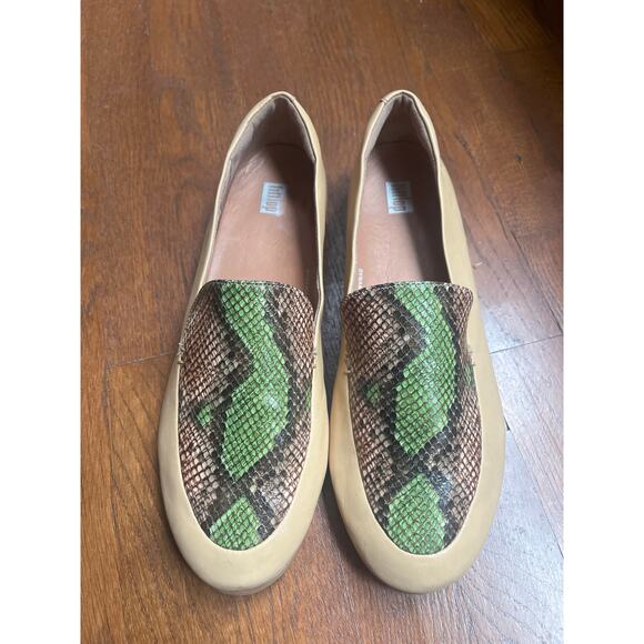 Fitflop Lena Tan Snake Leather Loafers Sz 10 - Picture 3 of 7